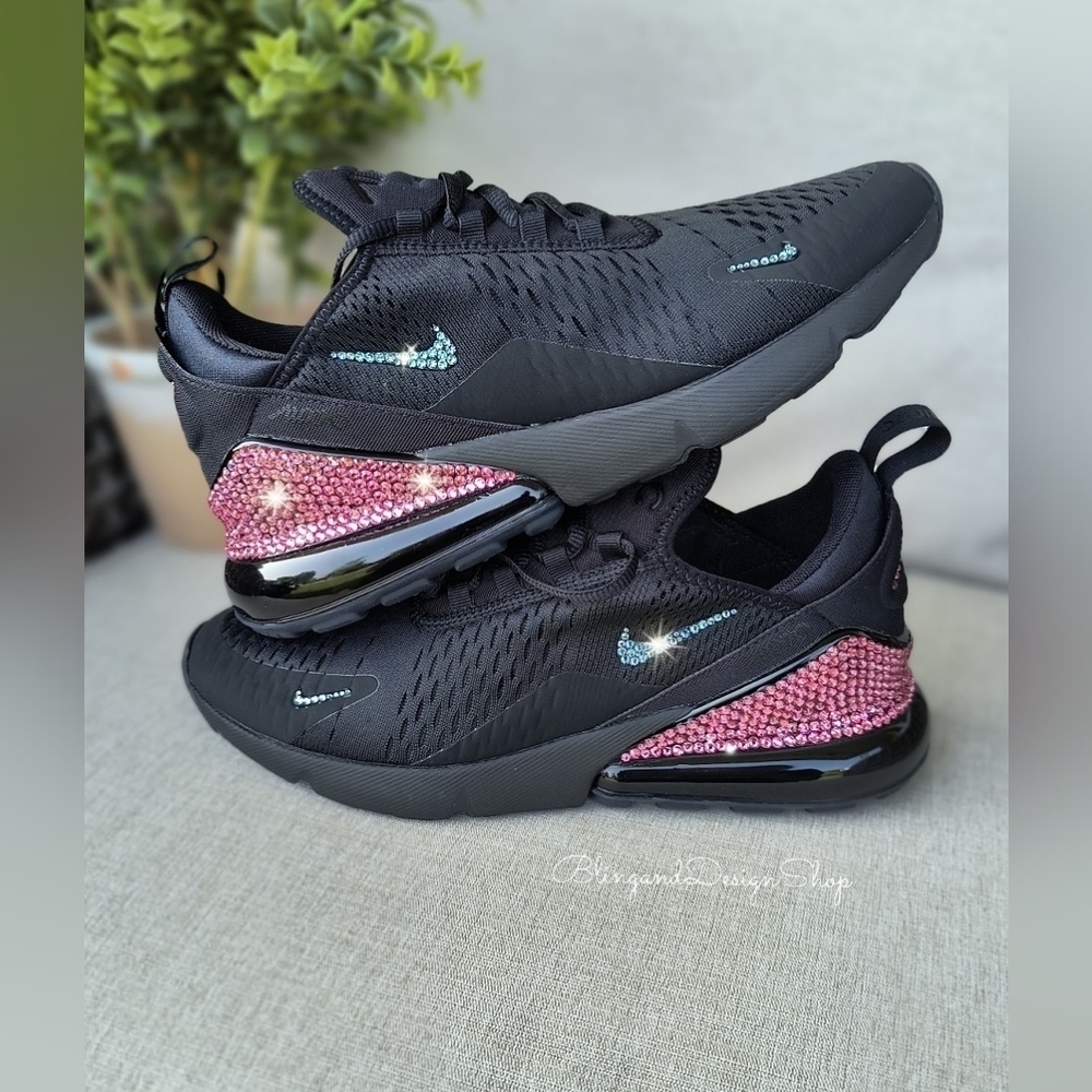 Bling Women's Nike Air Max 270 Black Sneaker made with Swarovski Crystals Custom - Picture 6 of 7